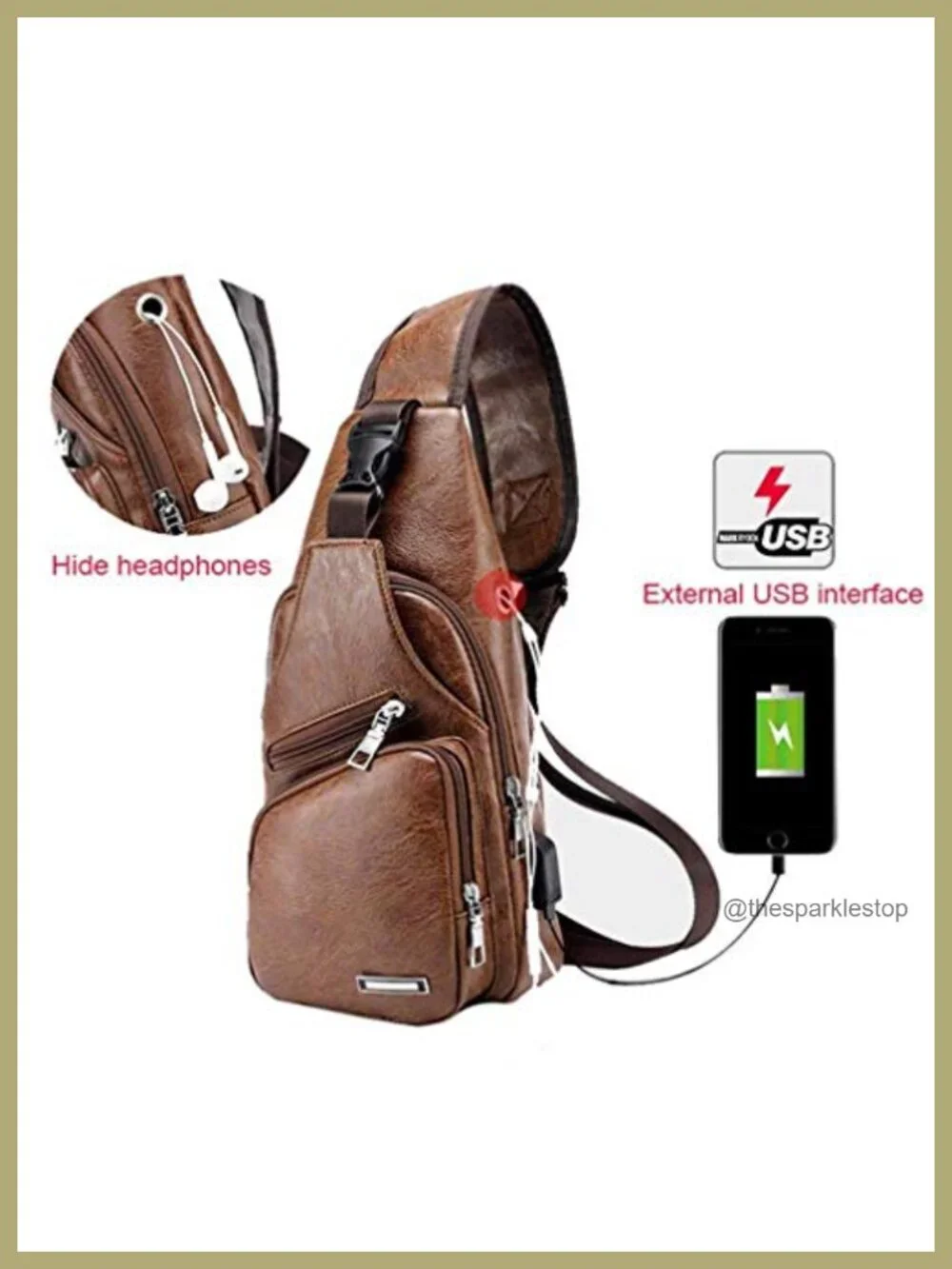 PU Leather Sling Bag Crossbody Backpack for Men Women Travel Outdoor Camping
